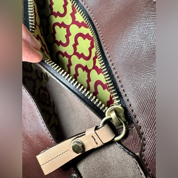 Oryany Daphne Tall Mixed Leather Tote Bag brown suede - Picture 9 of 16